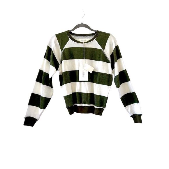 The Great. Striped The Shrunken Sweatshirt Women’s White &amp; Green Size XS